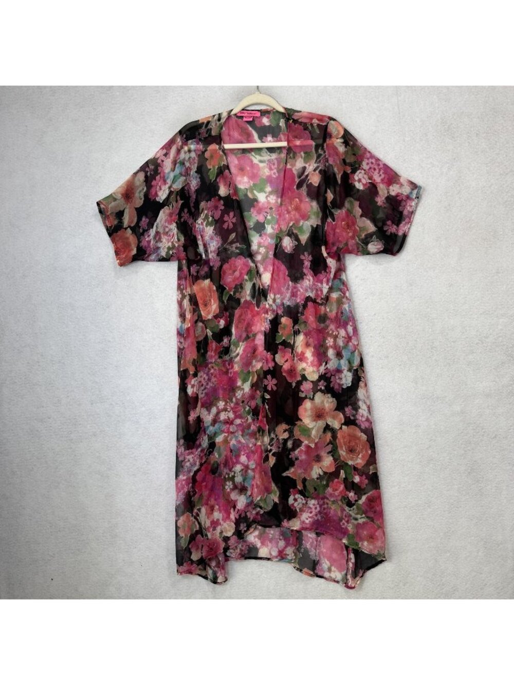 Betsey Johnson Kimono Jacket Womens One Size Multicolor Sheer Floral Open Front